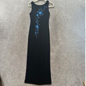 VTG Patra Black Velvet Maxi‎ Dress Women 6P Floral Whimsigoth Gown